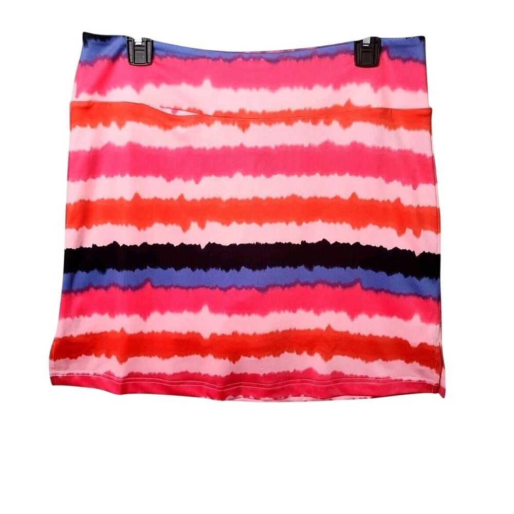 Golftini Radiant-Long Golf Skort‎ Women Large Pink Orange Tie Dye Stripe Skirt